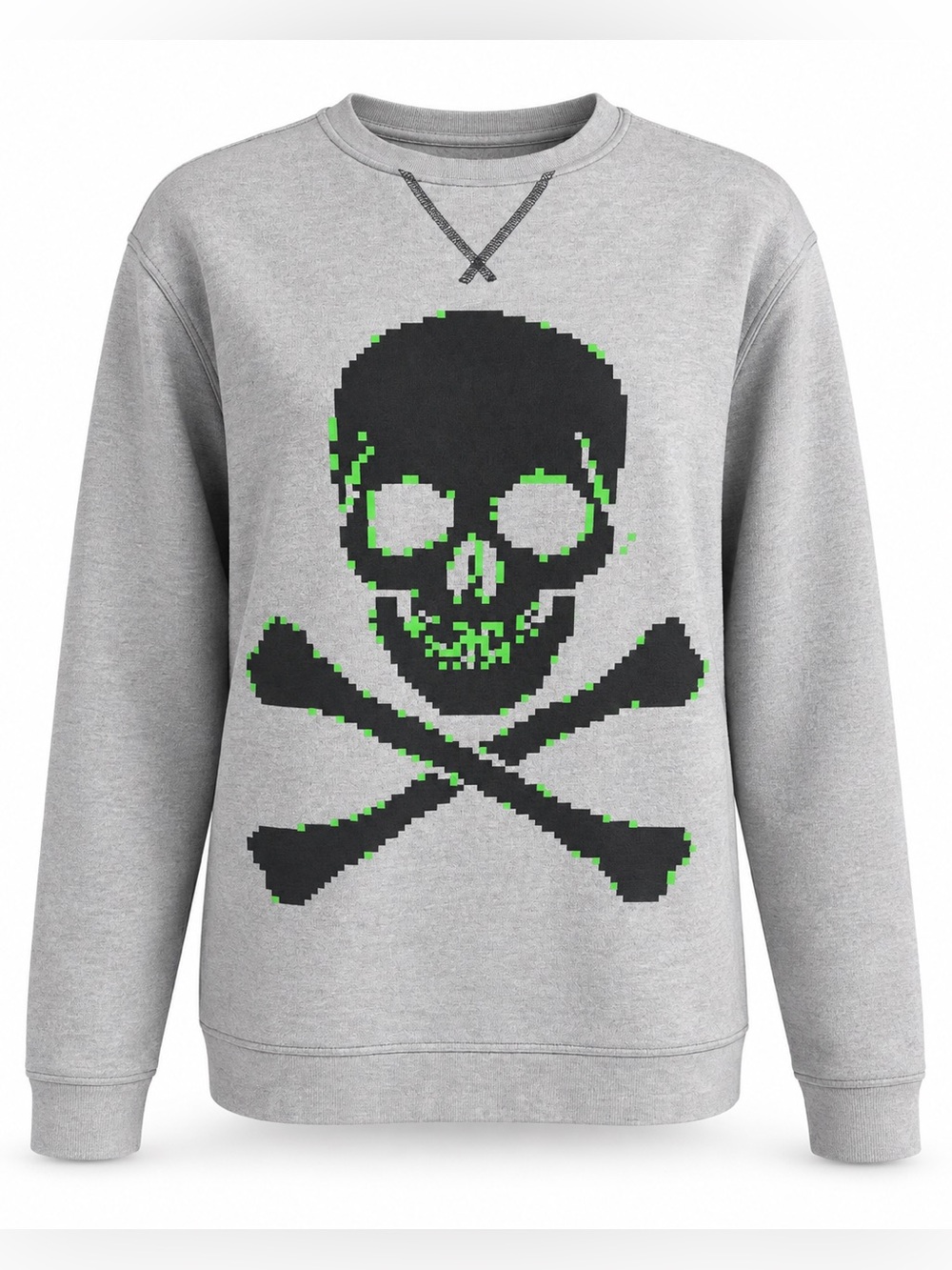 Circo Pixel Skull Sweatshirt Neon Green Cyber Y2K XL 16-18 Women M